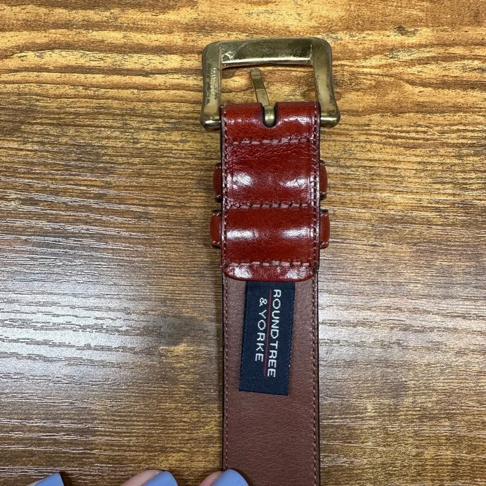 Roundtree & Yorke Mens Brown Italian Full Grain Leather Belt Solid Brass 38 95